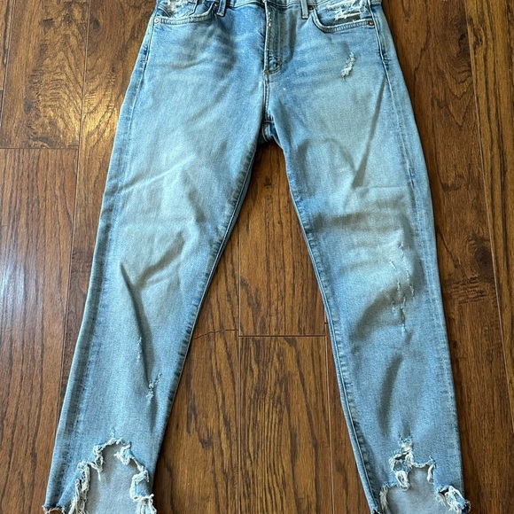 Agolde Denim - Agolde Blue Cropped Distressed Jeans